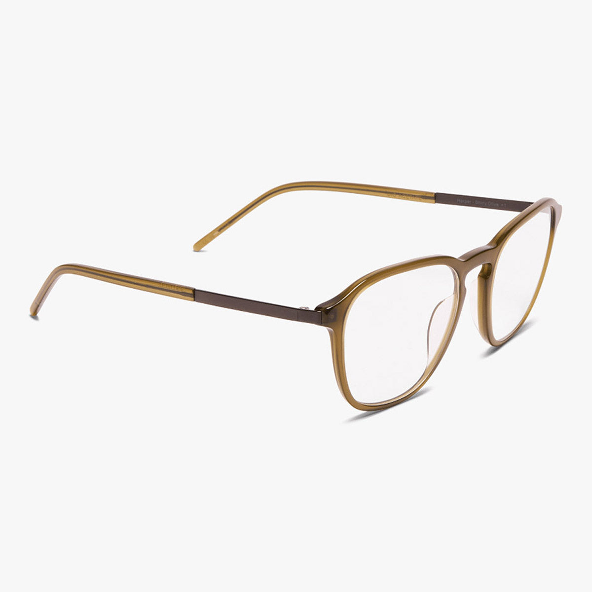 Luxreaders stylish Rønne Shiny Olive Reading glasses. Made from Titanium in a Square shape.