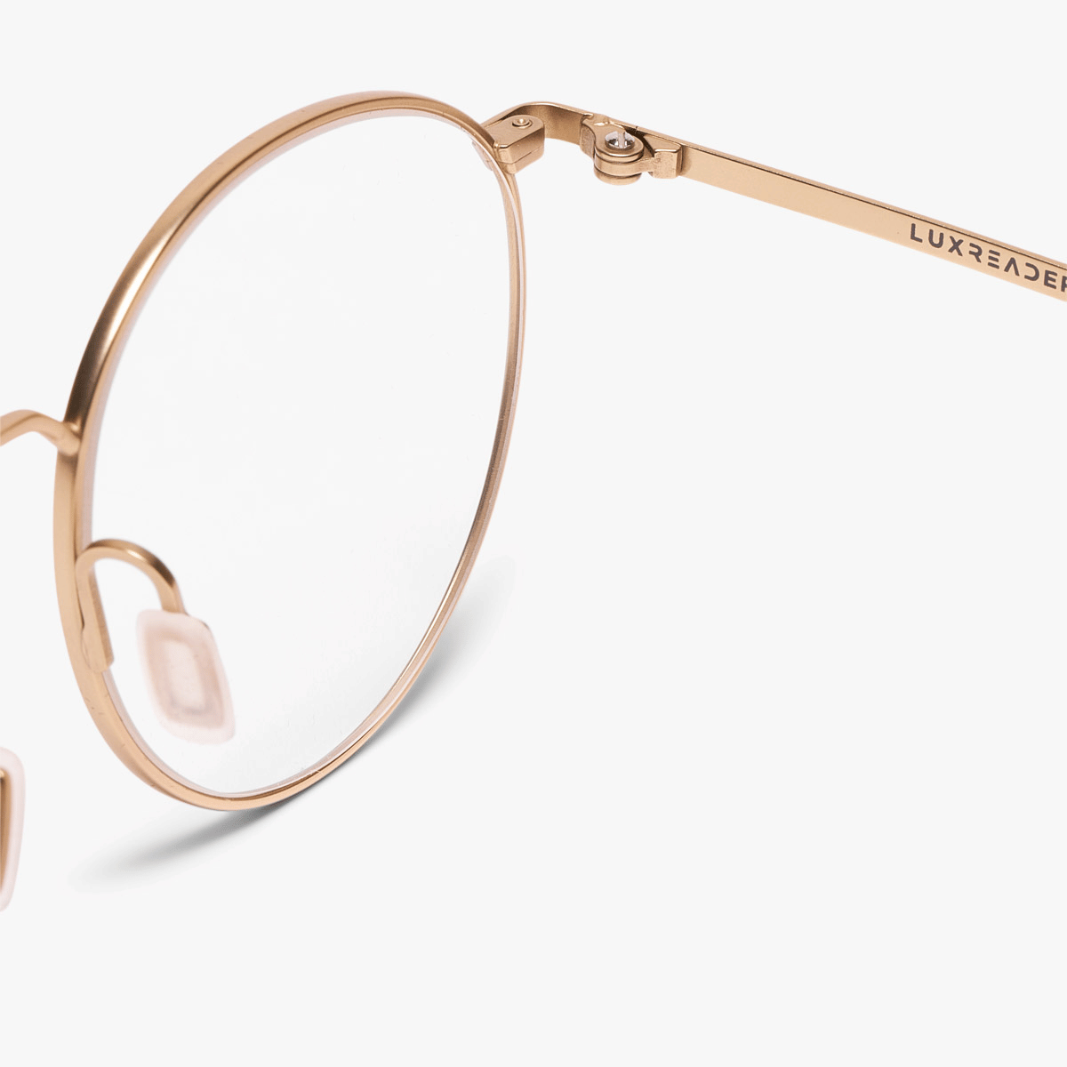 Luxreaders stylish Silkeborg Gold Reading glasses. Made from Titanium in a Square shape.