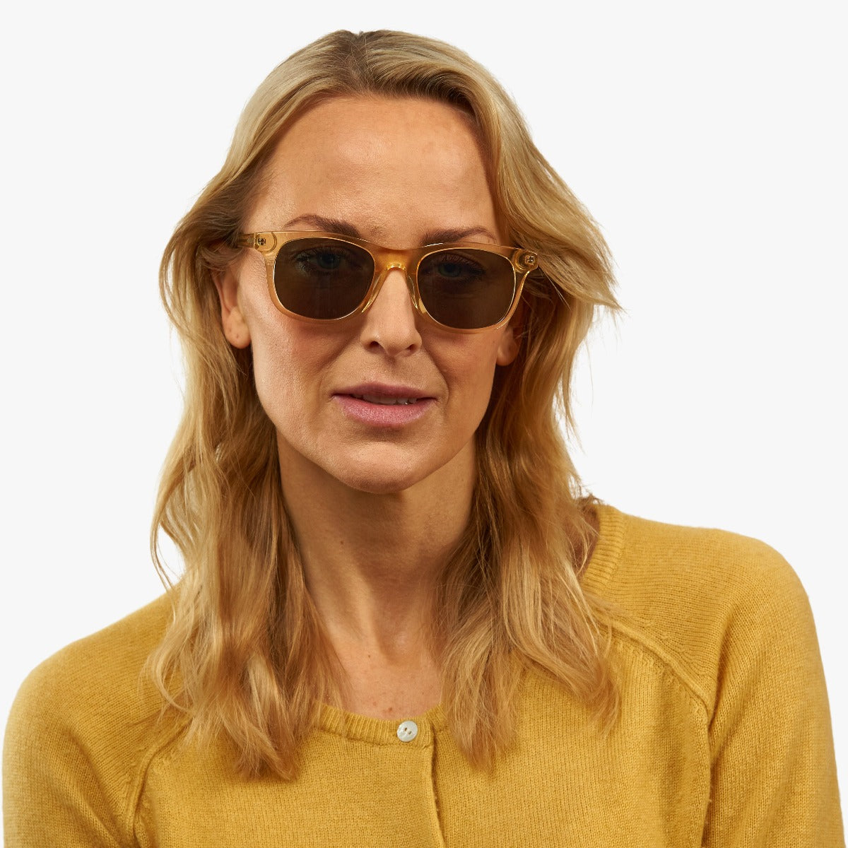 Luxreaders stylish Women's Malmö Crystal Lemon Sunglasses. Made from Acetate in a Square shape.