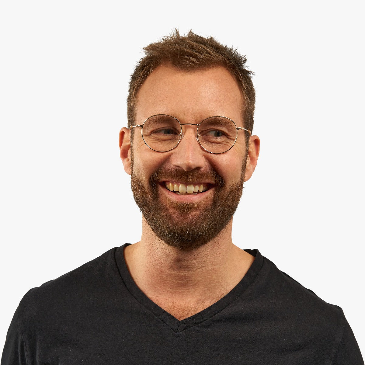 Luxreaders stylish Tromsø Gold Blue light glasses. Made from Stainless steel in a Round shape.