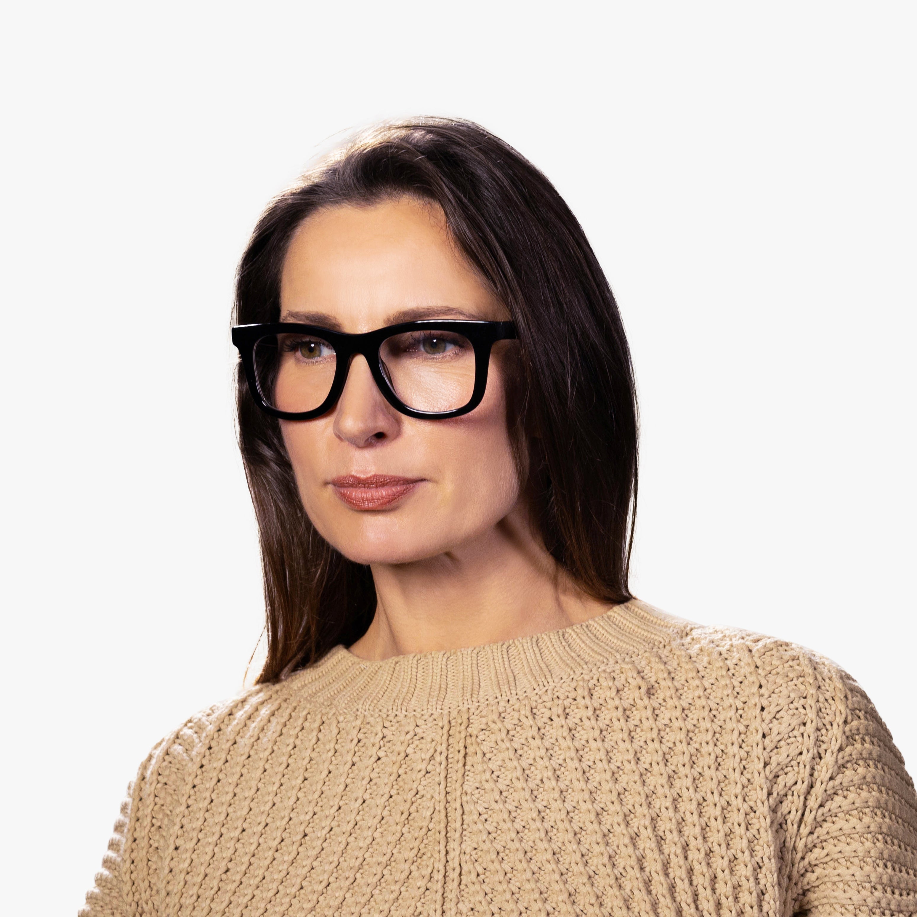 Luxreaders stylish Women's Samsø Black Reading glasses. Made from Bio-acetate in a Square shape.