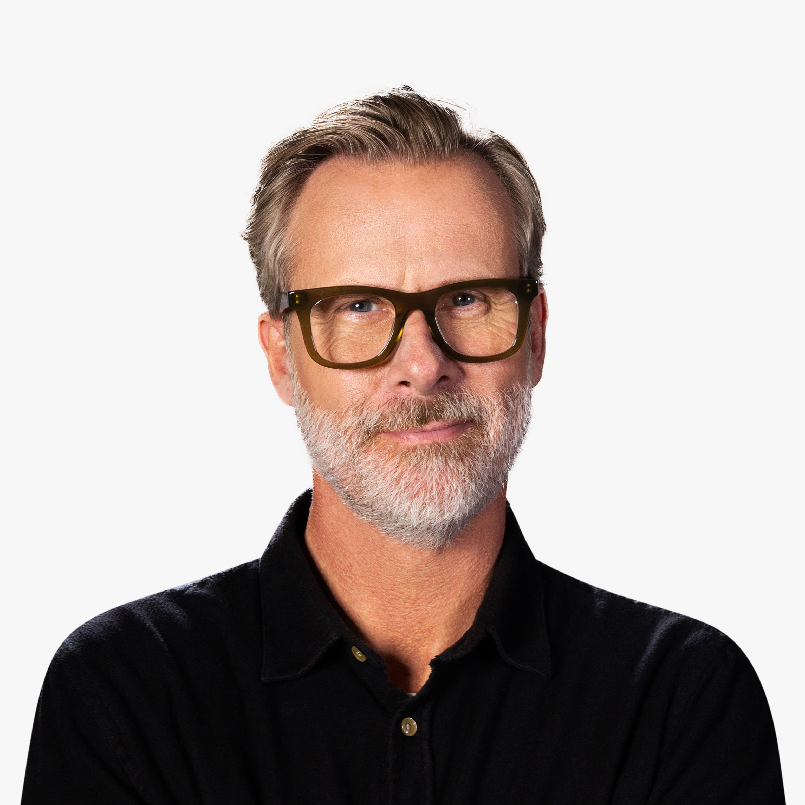 Luxreaders stylish Samsø Shiny Olive Reading glasses. Made from Bio-acetate in a Square shape.