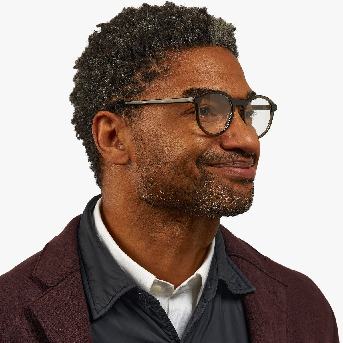 Luxreaders stylish Men's Løkken Shiny Olive Blue light glasses. Made from Acetate in a Round shape.