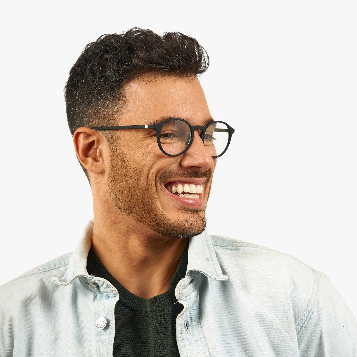 Luxreaders stylish Men's Læsø Black Reading glasses. Made from Rubber in a Round shape.