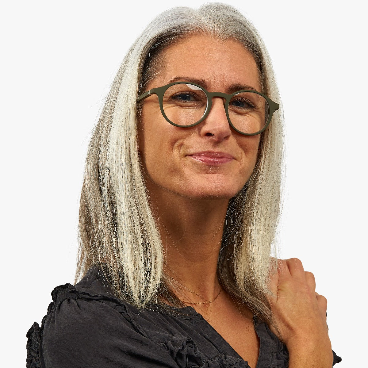 Luxreaders stylish Women's Læsø Dark Army Blue light glasses. Made from Rubber in a Round shape.