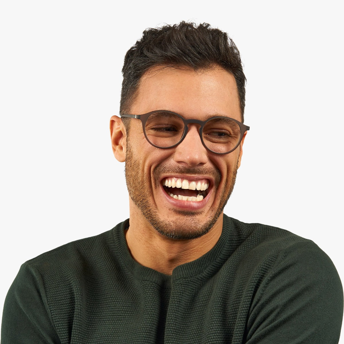 Luxreaders stylish Men's Læsø Grey Reading glasses. Made from Rubber in a Round shape.