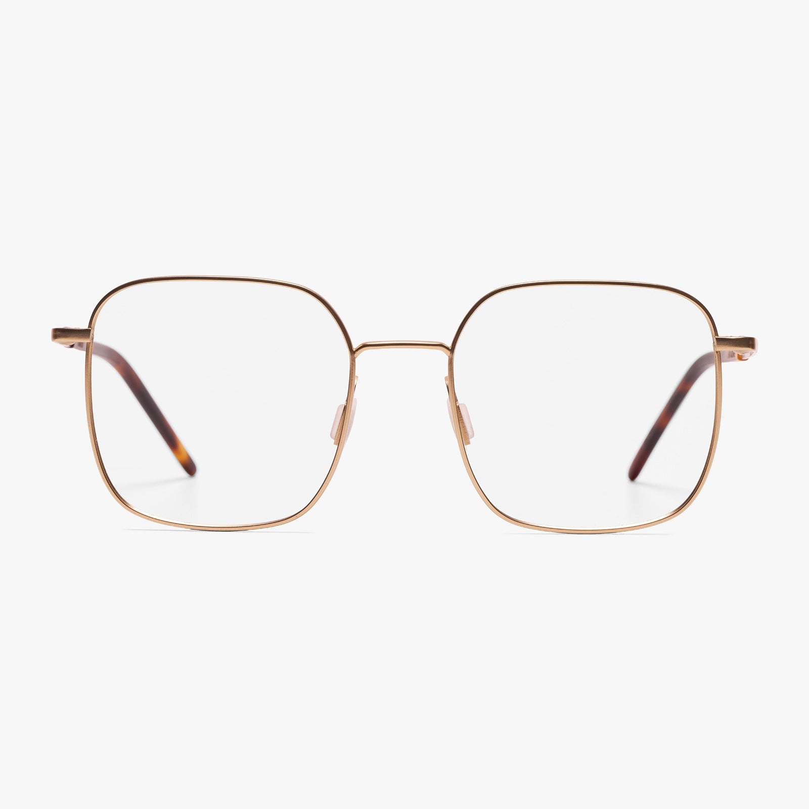 Square gold reading glasses with thin frames