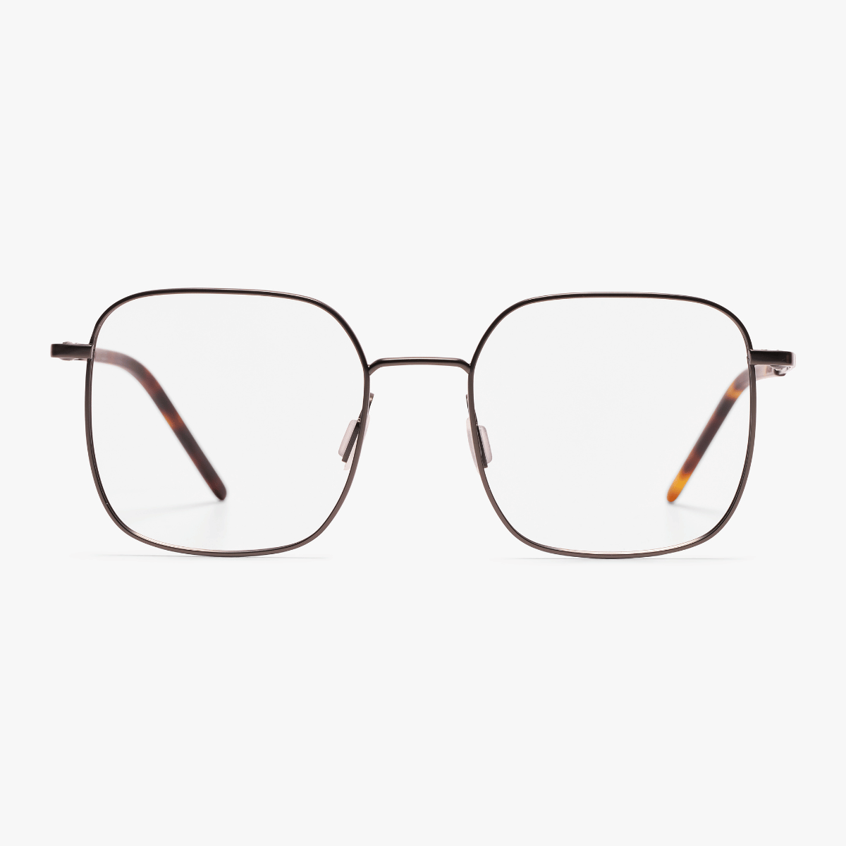 Square metal frame glasses with a thin, dark finish