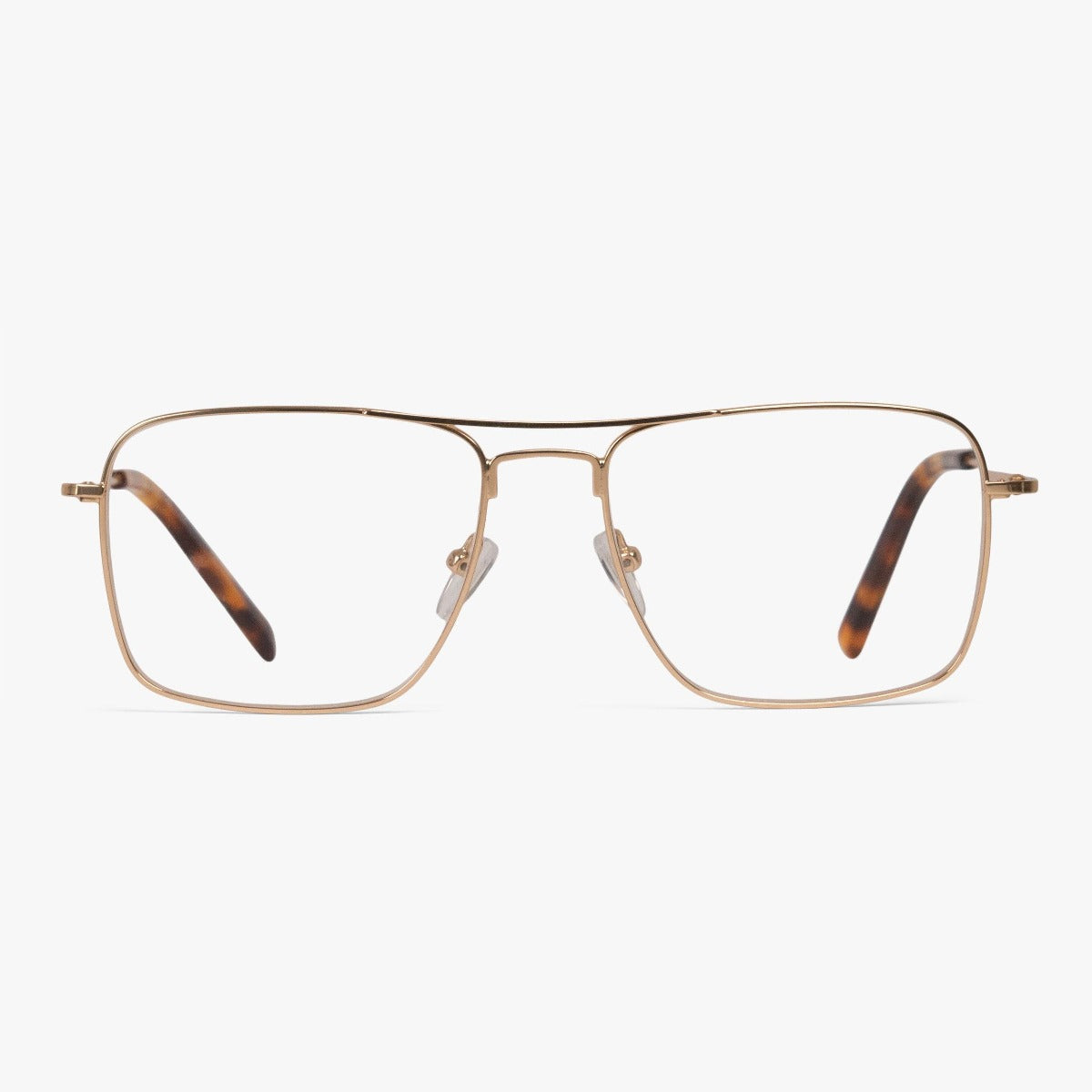 Luxreaders stylish Women's Lidköping Gold Blue light glasses. Made from Stainless steel in a Square shape.