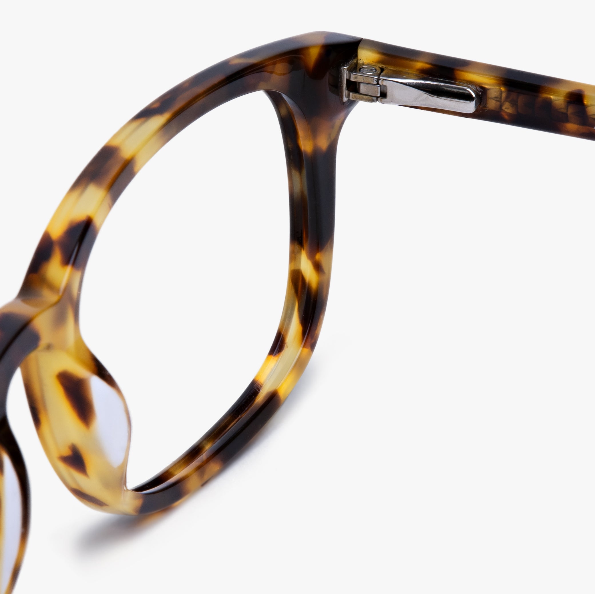 Tortoiseshell eyeglasses frame with hinge detail