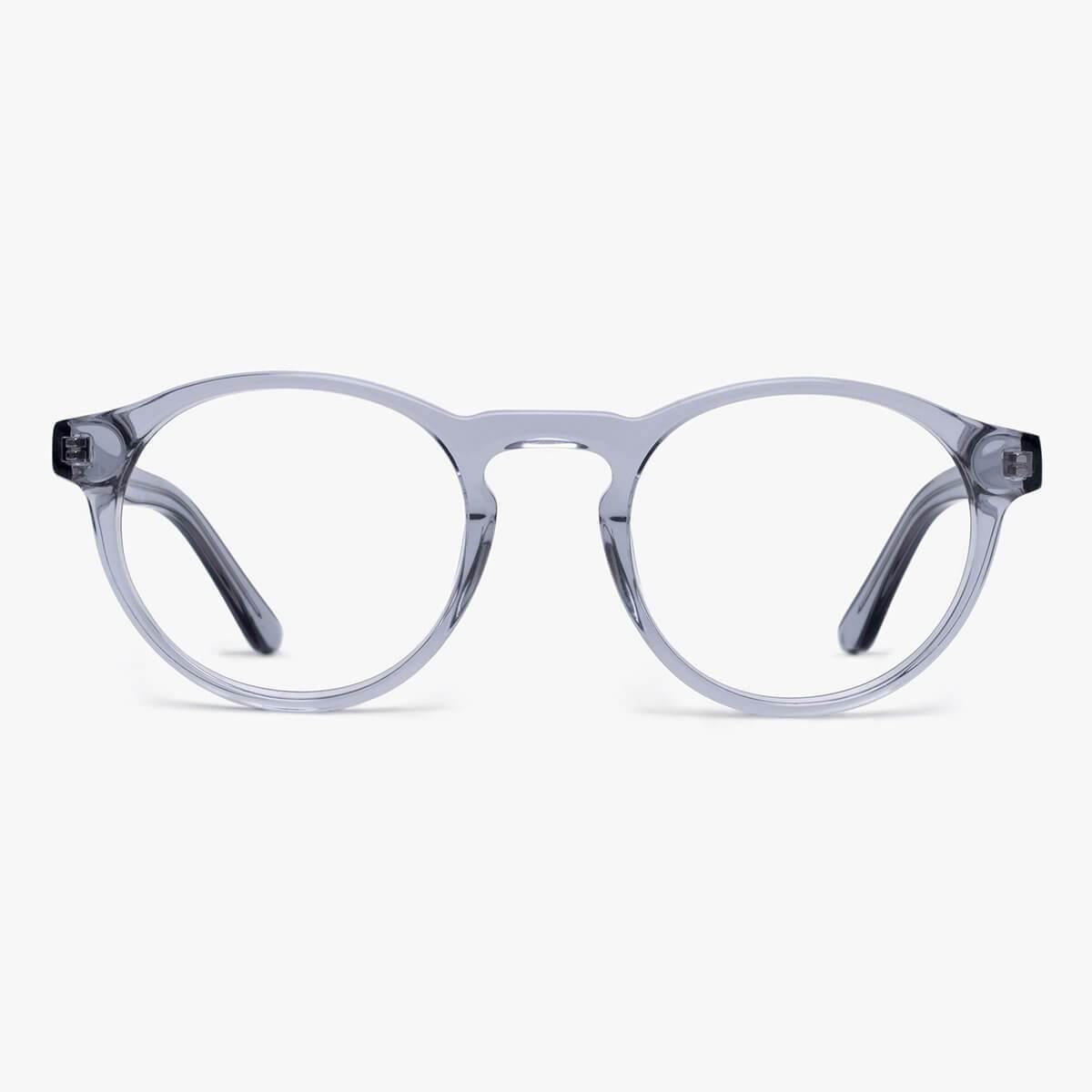 Luxreaders stylish Men's Trondheim Crystal Grey Blue light glasses. Made from Acetate in a Round shape.