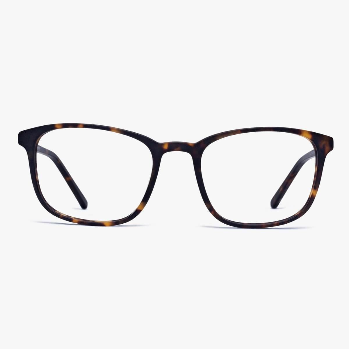 Luxreaders stylish Women's Ebeltoft Dark Turtle Blue light glasses. Made from Acetate in a Square shape.