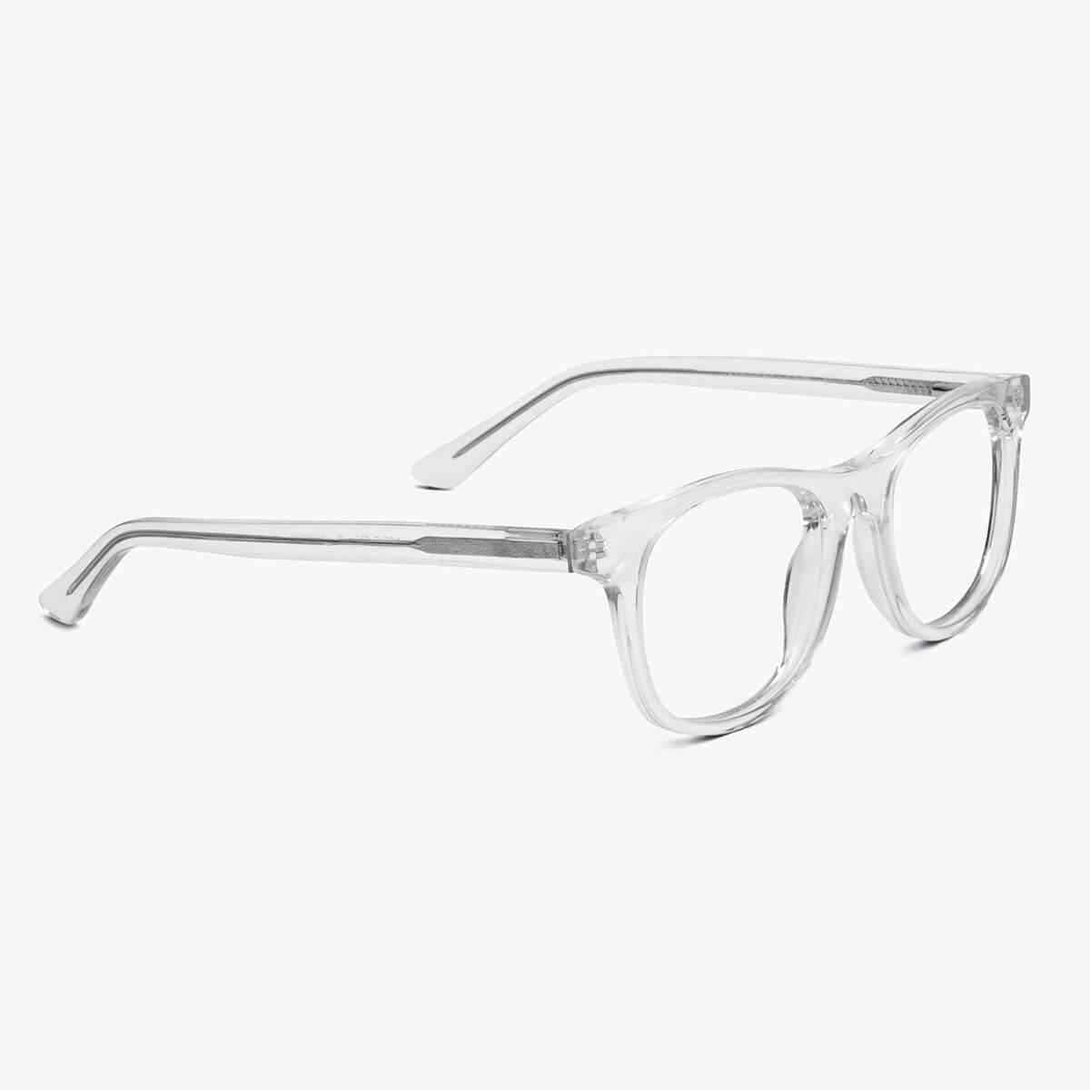 Luxreaders stylish Malmö Crystal White Blue light glasses. Made from Acetate in a Square shape.