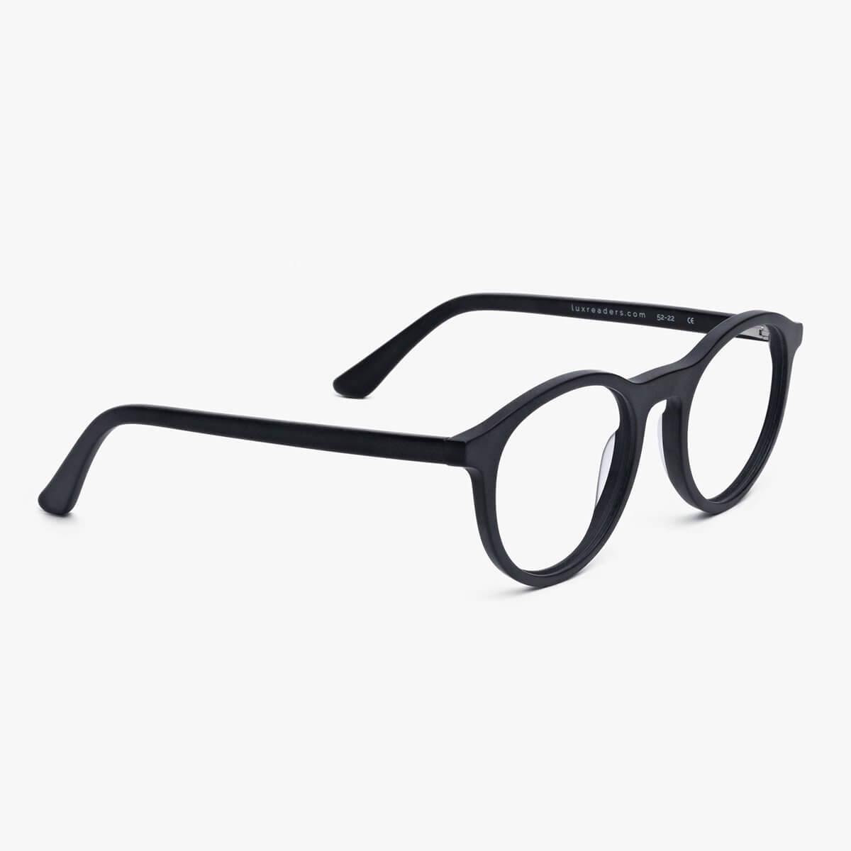 Luxreaders stylish Women's Løkken Black Reading glasses. Made from Acetate in a Round shape.
