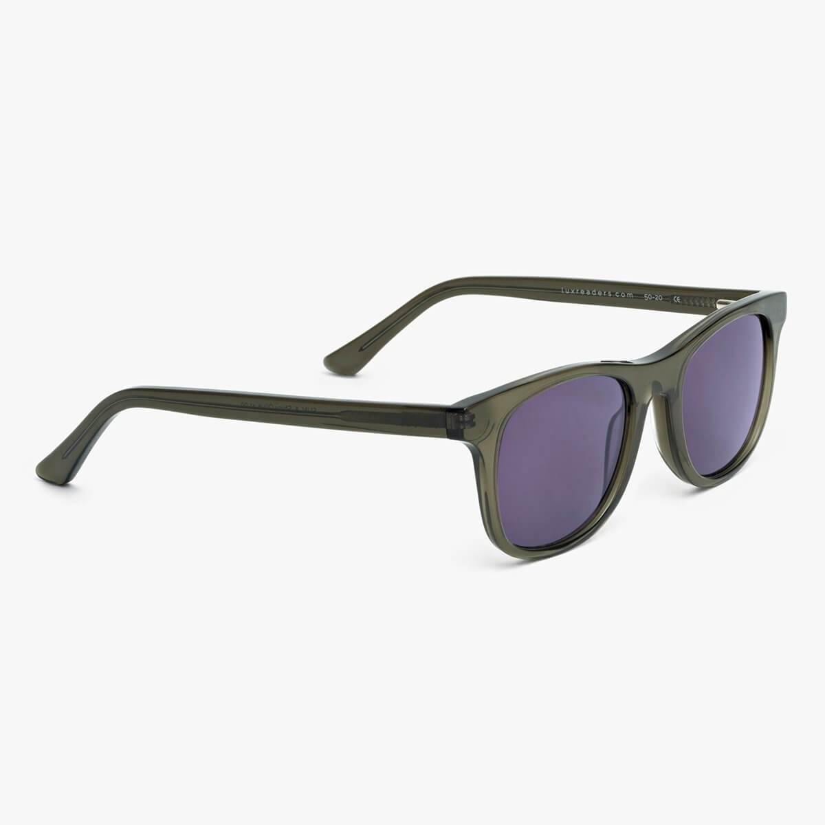 Luxreaders stylish Malmö Shiny Olive Sunglasses. Made from Acetate in a Square shape.