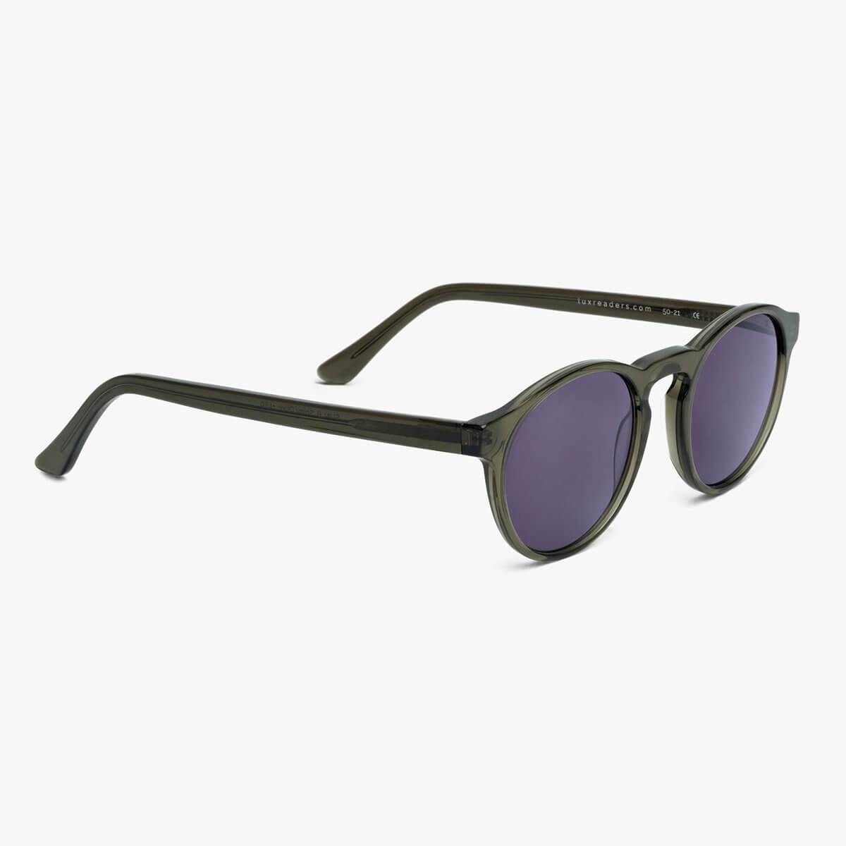 Luxreaders stylish Women's Trondheim Shiny Olive Sunglasses. Made from Acetate in a Round shape.