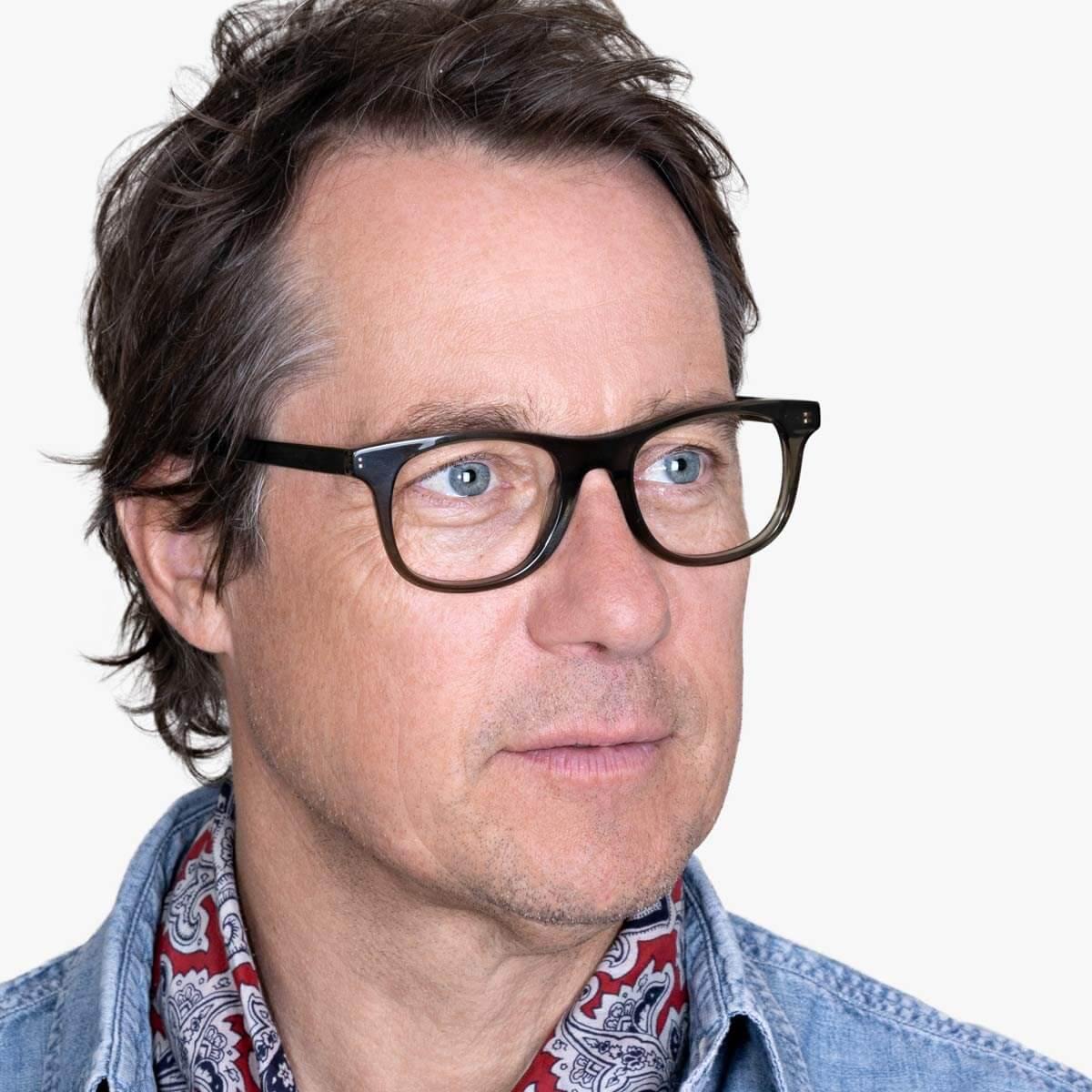 Luxreaders stylish Men's Malmö Shiny Olive Blue light glasses. Made from Acetate in a Square shape.