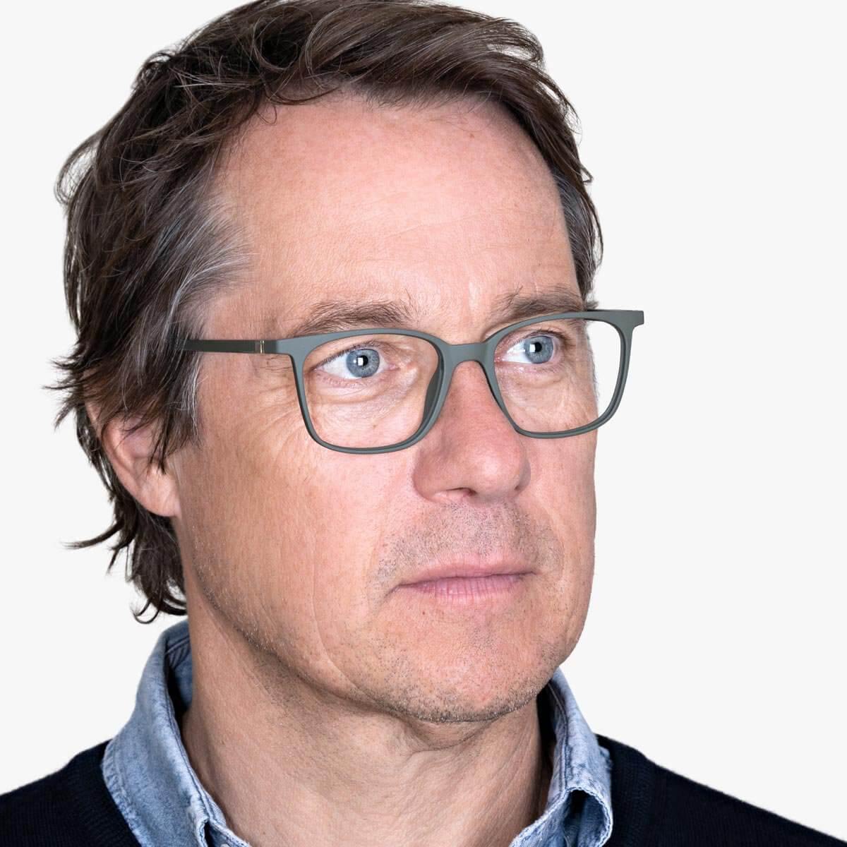 Luxreaders stylish Fyn Dark Army Reading glasses. Made from Rubber in a Square shape.