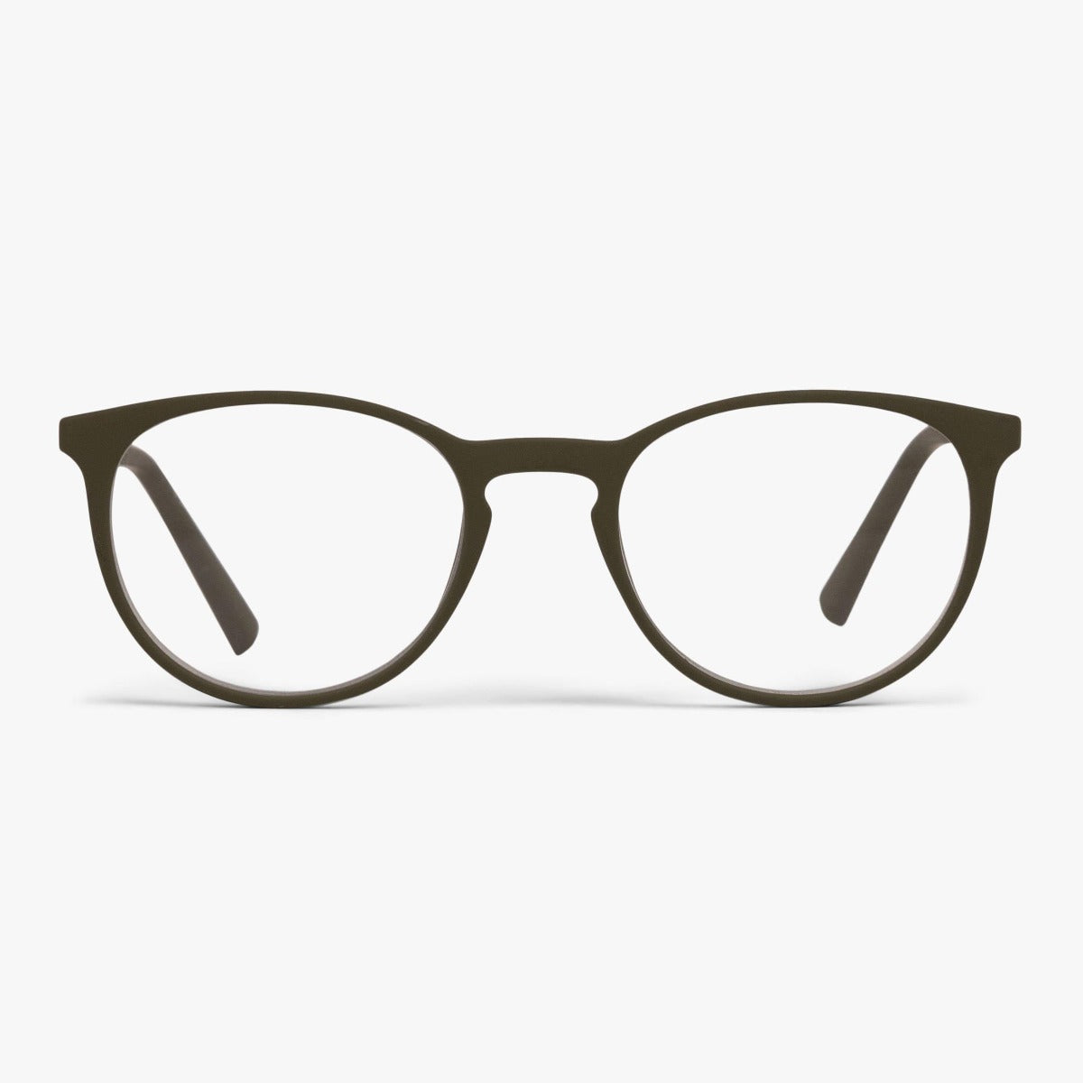 Luxreaders stylish Stockholm Dark Army Reading glasses. Made from Rubber in a Iconic shape.