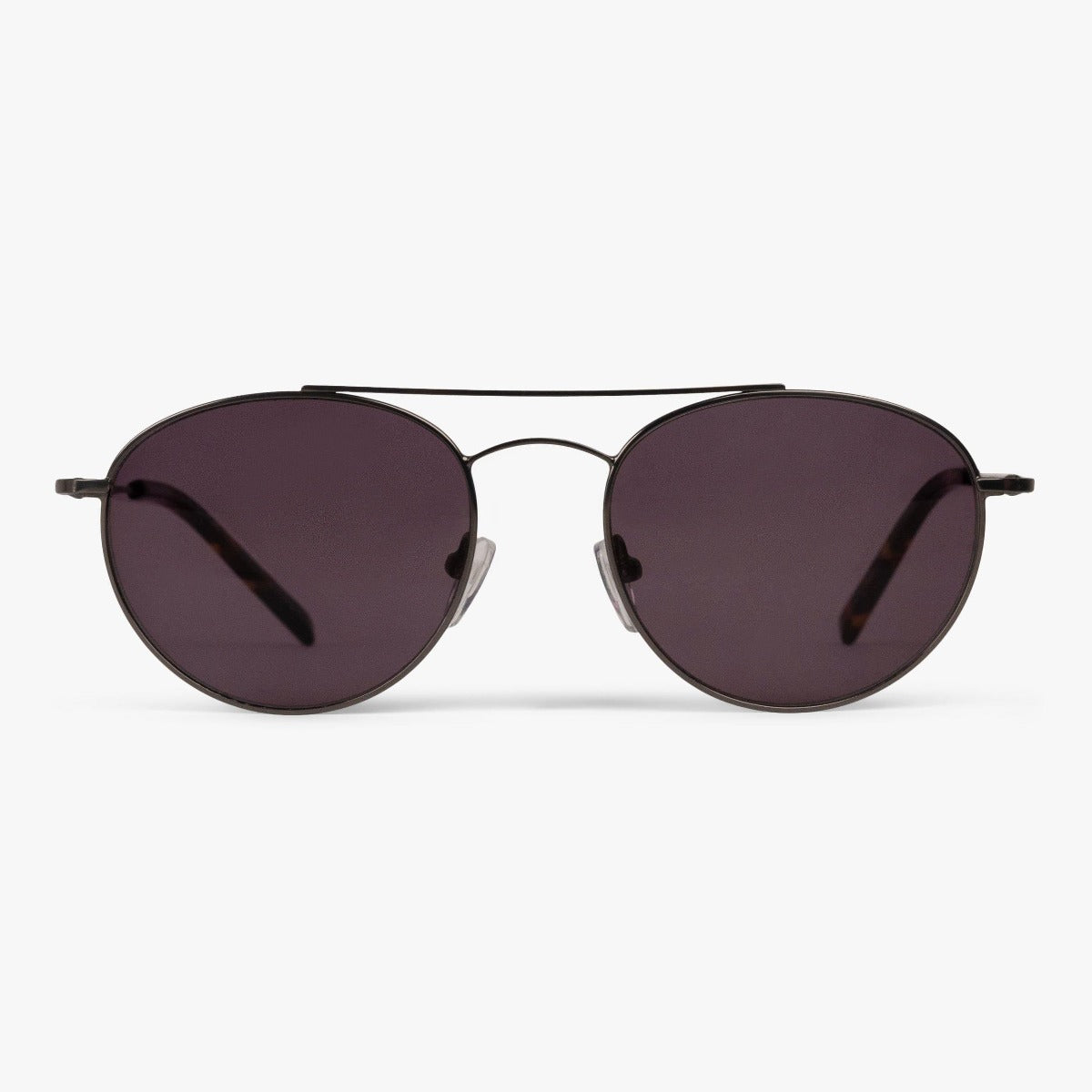 Göteborg Gun round sunglasses with dark lenses and thin black metal frame