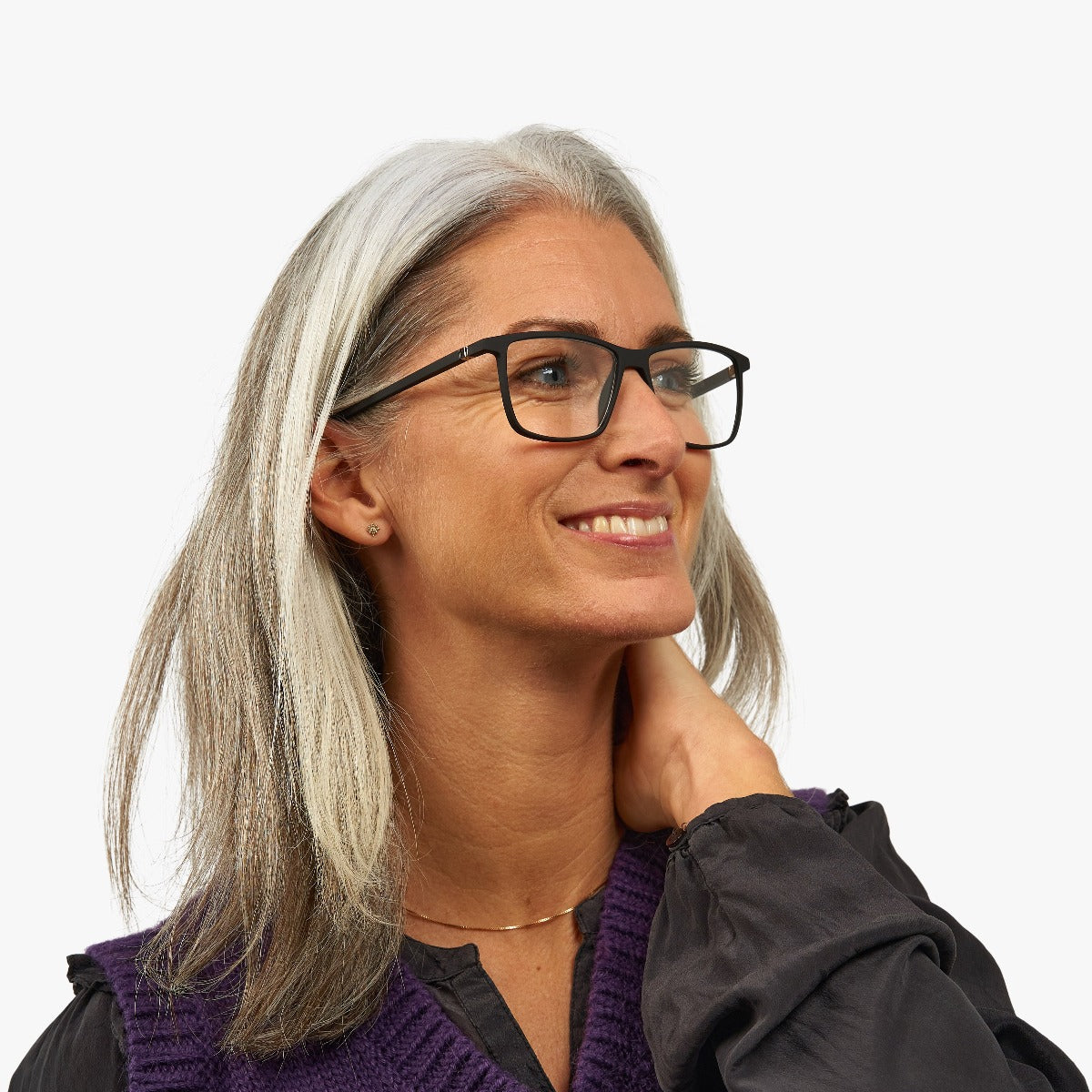 Person wearing København Black rectangular glasses