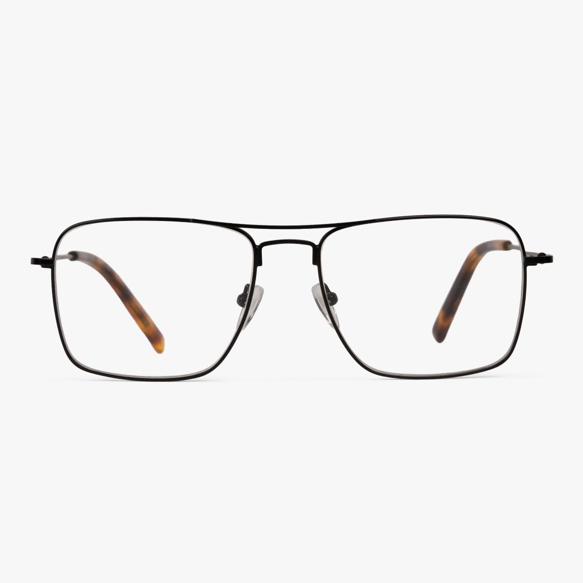 Lidköping Black rectangular glasses with thin black frame and brown temples