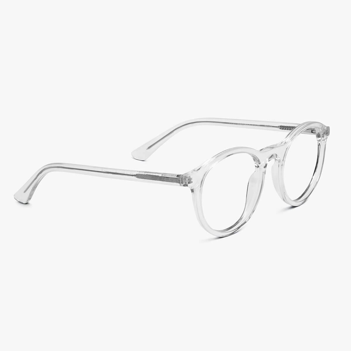 Round crystal white glasses with clear frames