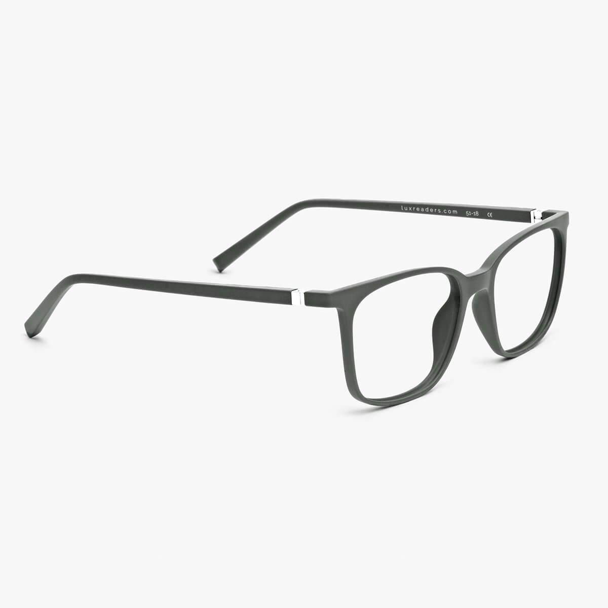 Men's Fyn Dark Army reading glasses with dark green frames