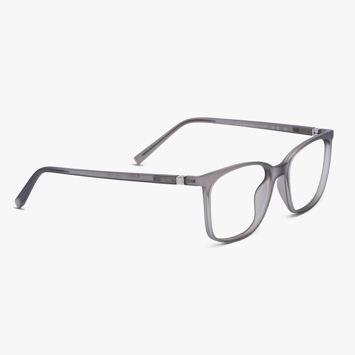 Men's Fyn Grey rectangular eyeglasses with matte grey frames