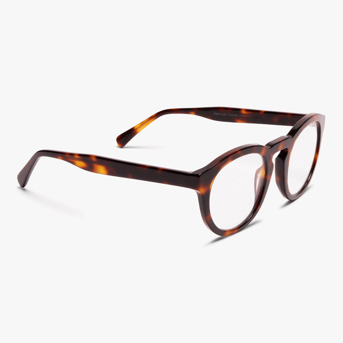 Tortoise shell round frame glasses with Luxreaders logo