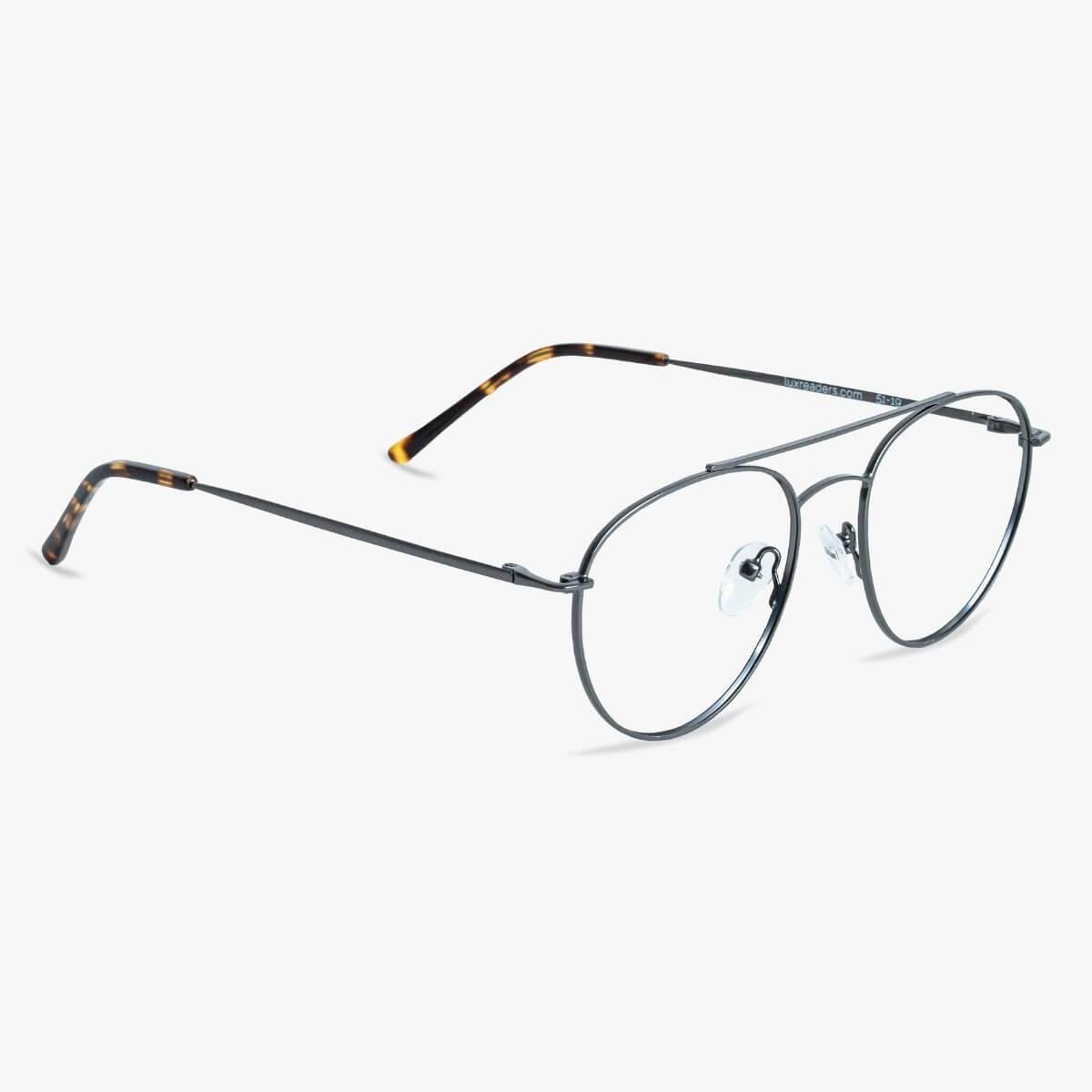 Luxreaders stylish Göteborg Gun Blue light glasses. Made from Stainless steel in a Round shape.