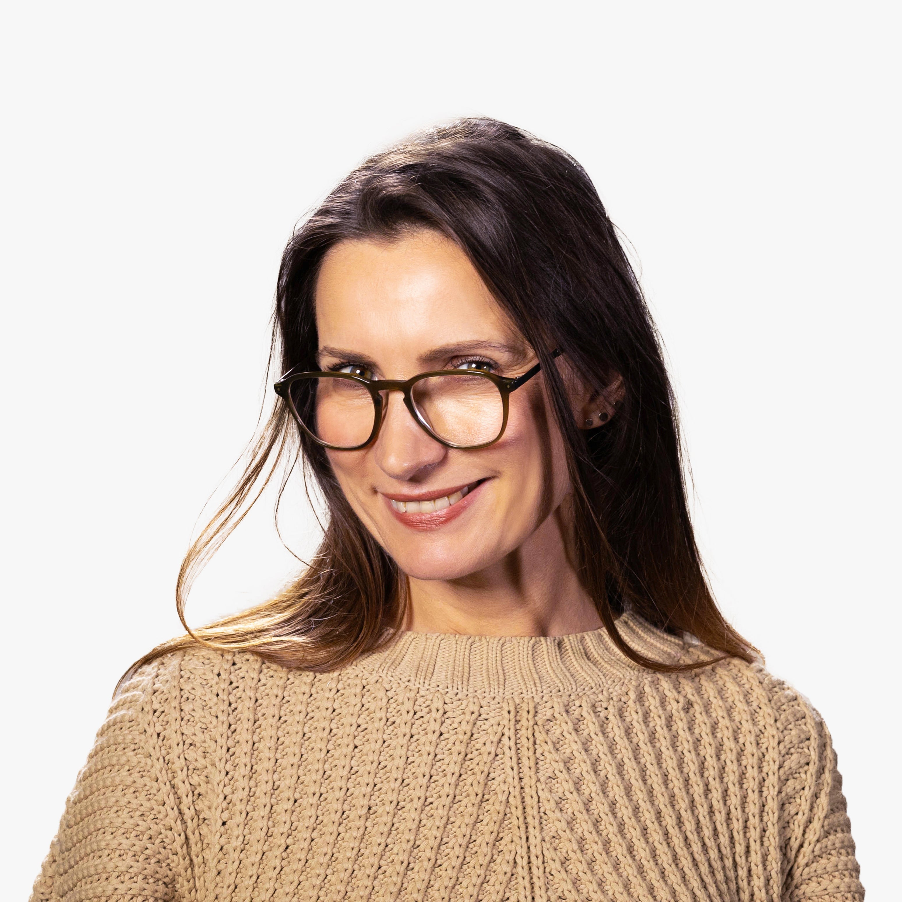 Person wearing Rønne Shiny Olive glasses