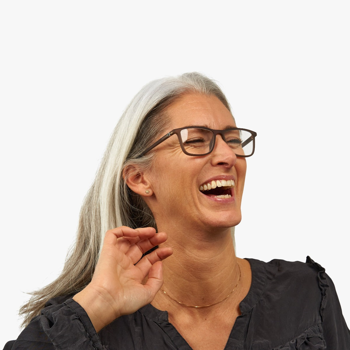 Person wearing Skagen Grey glasses