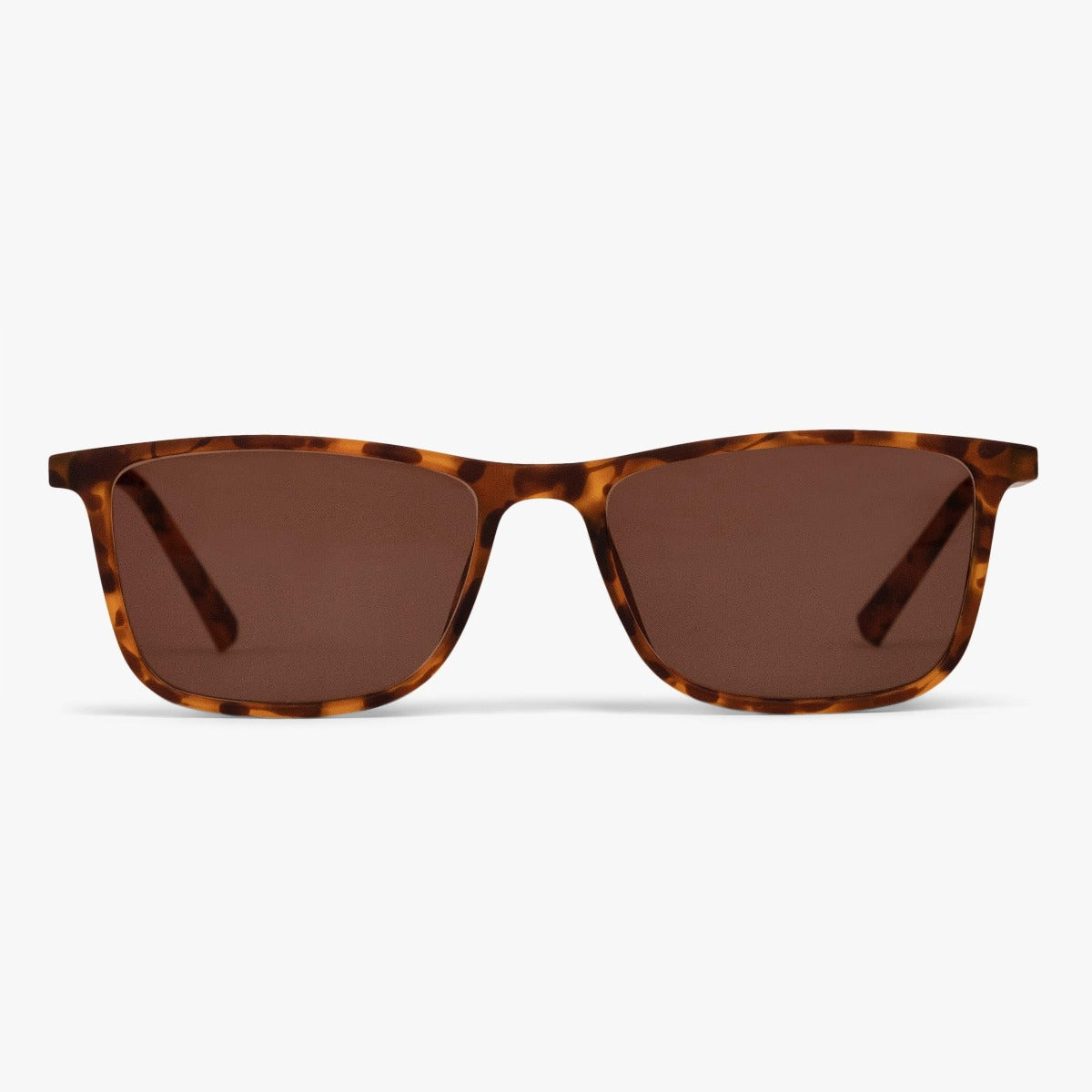 Tortoiseshell rectangular sunglasses with brown lenses