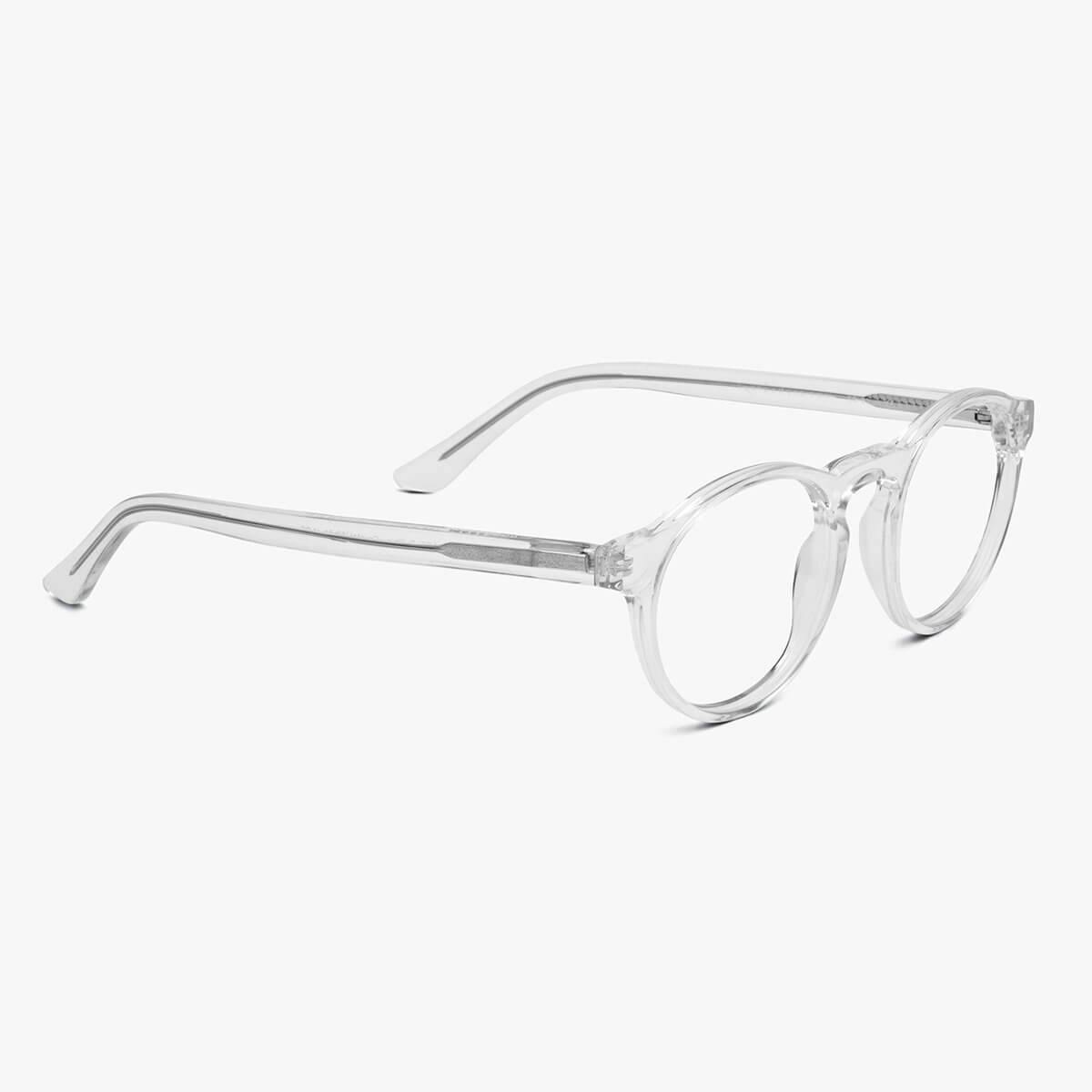 Round crystal white reading glasses with transparent frame