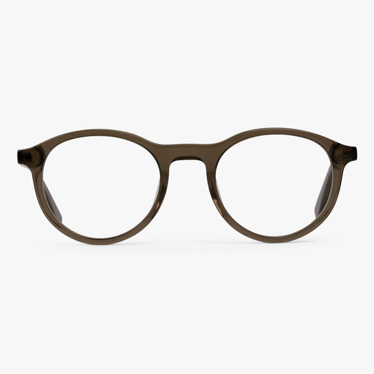 Luxreaders stylish Løkken Shiny Olive Blue light glasses. Made from Acetate in a Round shape.