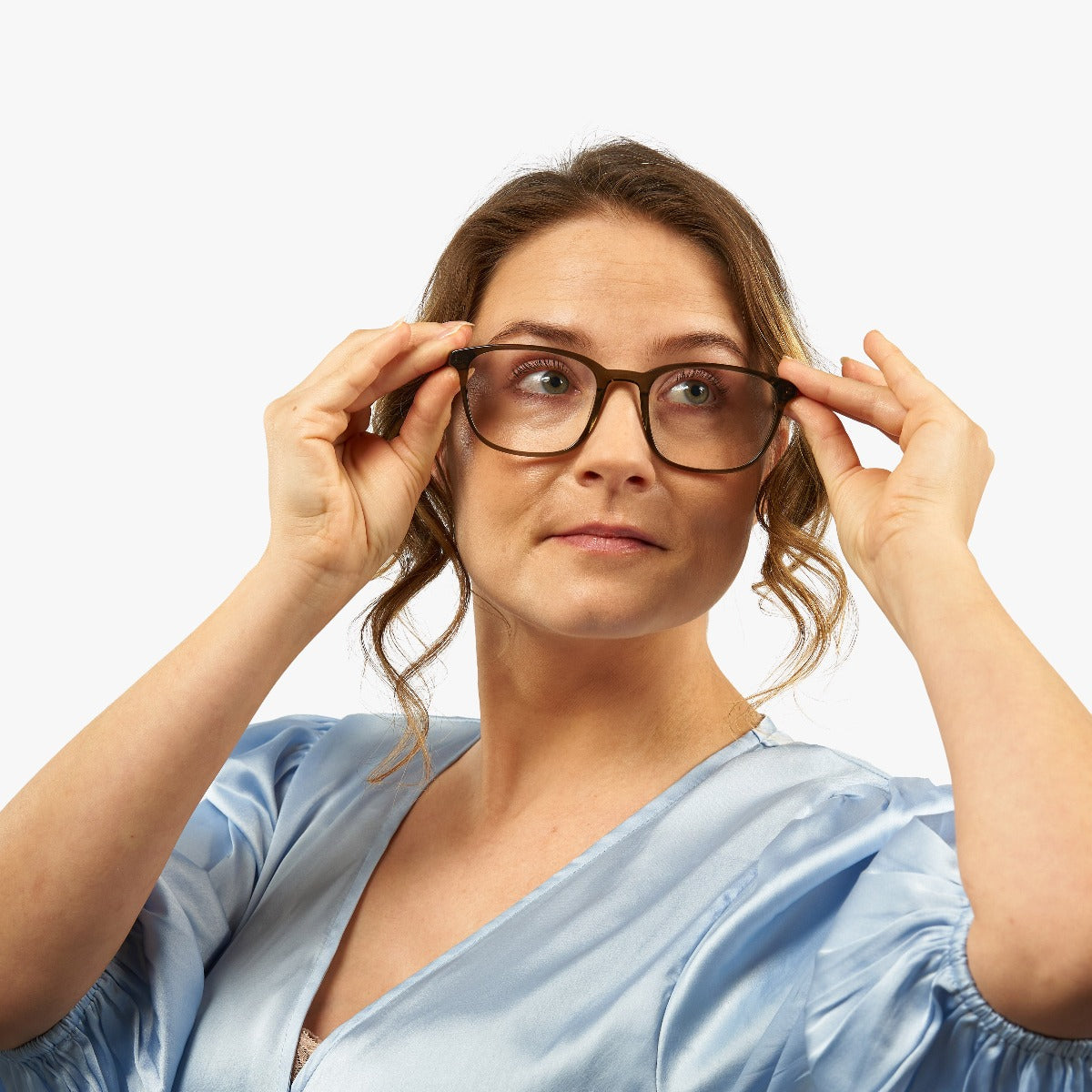 Person wearing Women's Ebeltoft Shiny Olive reading glasses