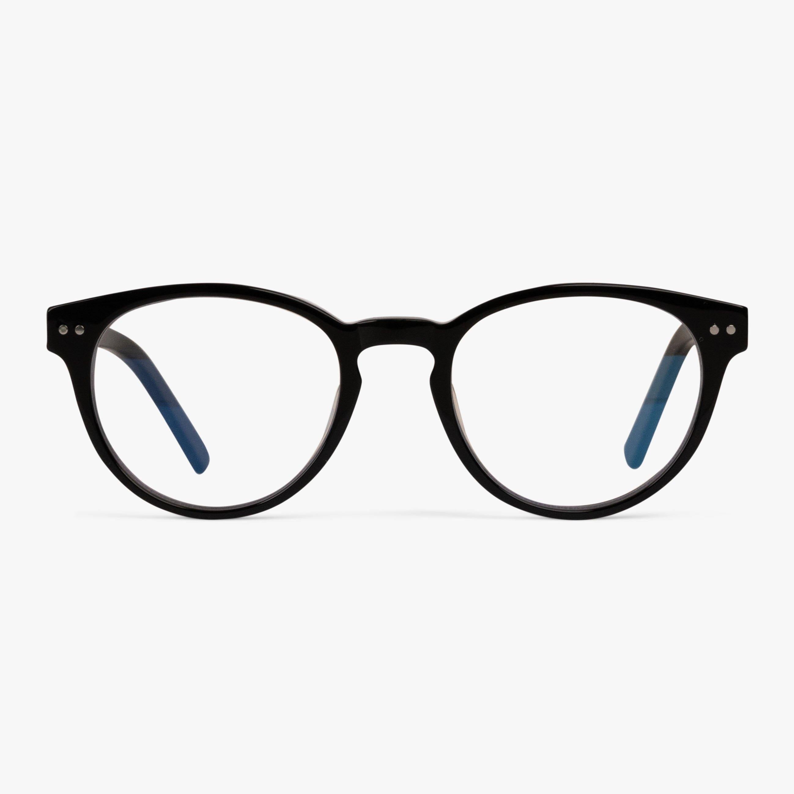 Women's Fredrikstad black glasses with round lenses and blue temples