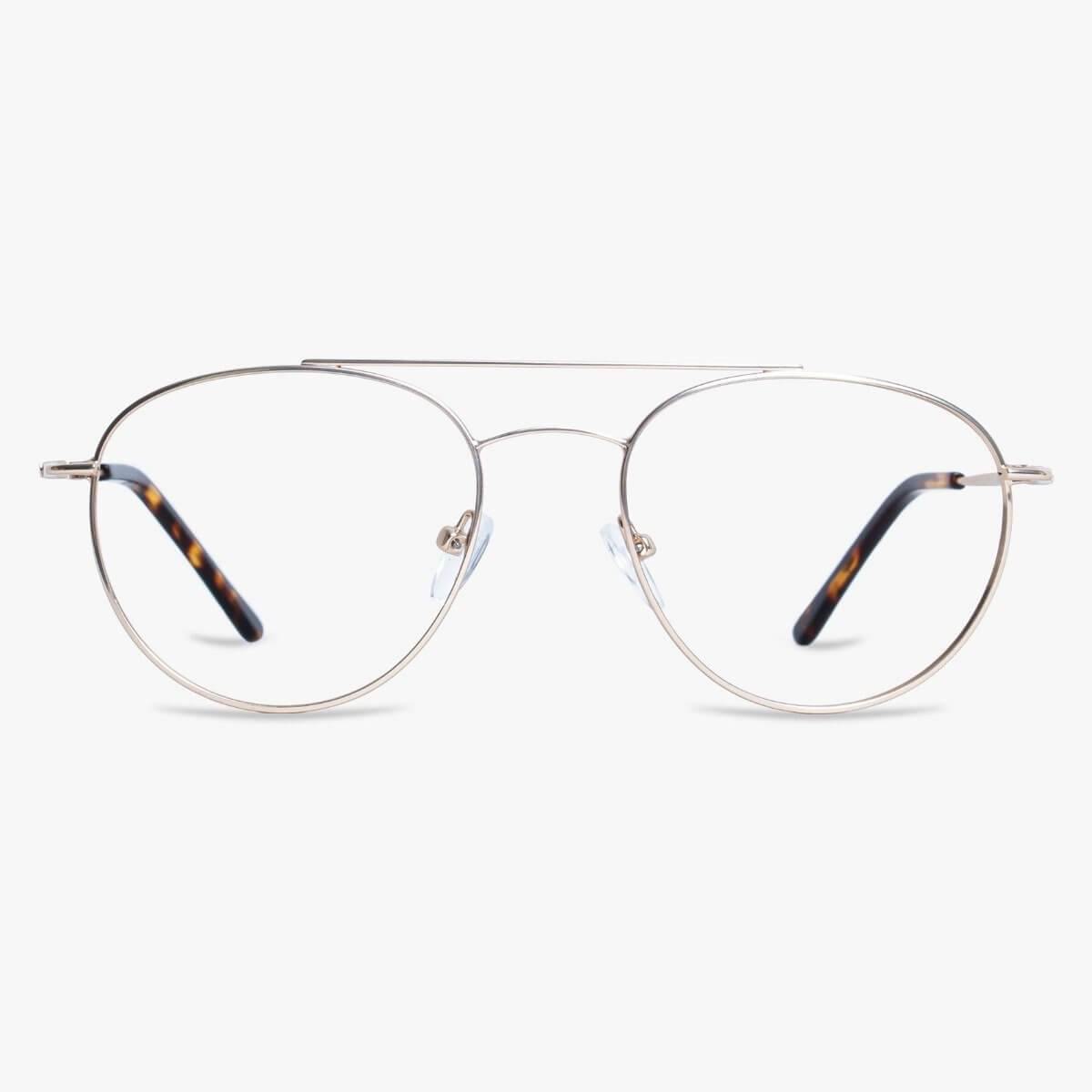 Women's Göteborg Gold aviator-style glasses with thin gold frames and tortoiseshell temples