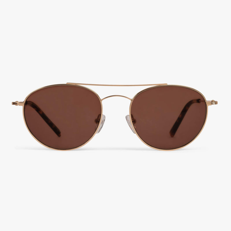 Women's Göteborg Gold sunglasses with round brown lenses and gold frame