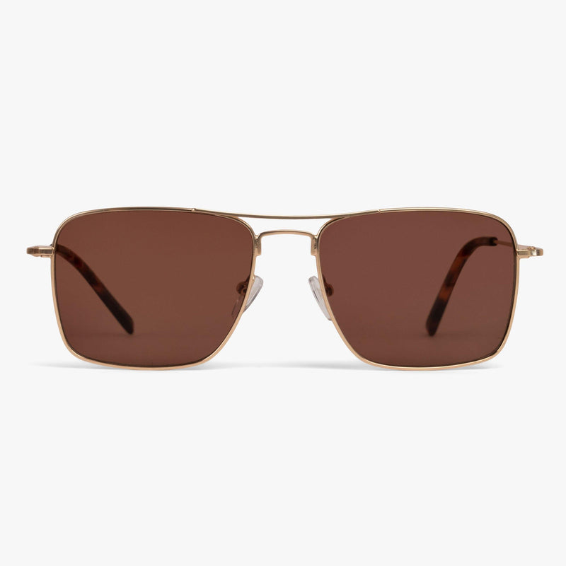 Women's Lidköping Gold square sunglasses with brown lenses and gold metal frame