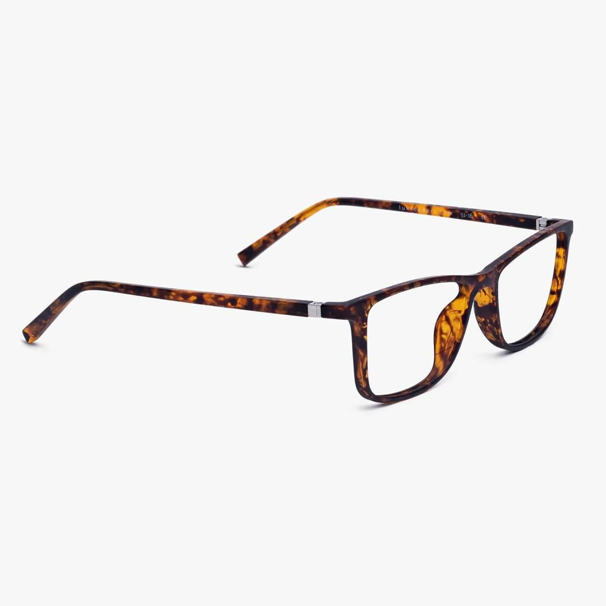 Tortoiseshell square reading glasses with subtle shell pattern