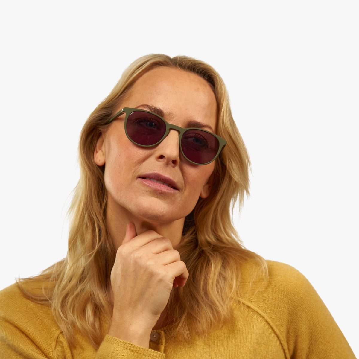 Person wearing Women's Stockholm Dark Army glasses